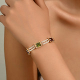 Pulseras chapadas en oro de 18K con incrustaciones de circonita y hebilla de cobre con hoja geométrica brillante lujosa de Glam