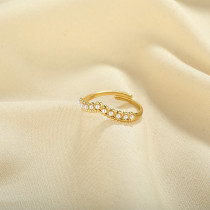 Anillo abierto geométrico plateado oro de las perlas artificiales del acero inoxidable 18K del estilo simple a granel