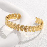 Brazalete chapado en acero inoxidable con hojas de moda 1 pieza
