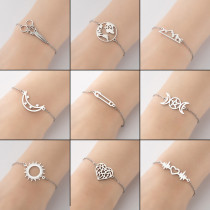 Pulseras chapadas en acero inoxidable con forma de estrella y luna de moda de 1 pieza