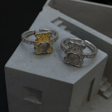 Anillos abiertos de piedras preciosas artificiales con incrustaciones de acero inoxidable con oso animal lindo al por mayor