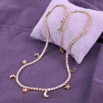 Collar de cobre con forma de estrella y luna, collares de cobre con circonita chapada en oro