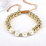 1 pieza de pulseras de cobre con perlas de agua dulce redondas geométricas de moda