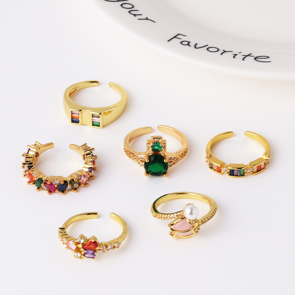 Anillos abiertos de circón con incrustaciones de cobre geométrico elegante para dama