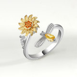 Anillo antiestrés simple giratorio de diamante de cobre de flor de sol ajustable de moda