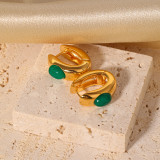 1 par de pendientes de aro chapados en oro de 18 quilates con incrustaciones de piedras preciosas artificiales de cobre con incrustaciones ovaladas retro clásicas