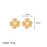 1 par de pendientes chapados en oro de 14 quilates con incrustaciones de flores de estilo Vintage de cristal de cobre y perlas de agua dulce