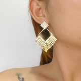 1 par de pendientes colgantes de circonita de cobre con incrustaciones geométricas de perlas de imitación elegantes para mujer