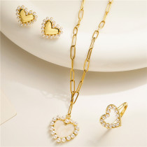 Collar de anillos chapados en oro de 18 quilates con incrustaciones de esmalte de cobre en forma de corazón de estilo Simple elegante para vacaciones