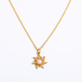 Collar con colgante chapado en oro de 14 quilates con incrustaciones de cobre y circonita de ópalo, elegante, sol, estrella, luna