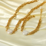 Collar plateado oro 18K de las pulseras del chapado en oro de la perla de agua dulce redonda del acero inoxidable de la señora elegante
