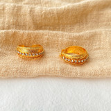 1 par de pendientes chapados en oro de 18 quilates con incrustaciones circulares de estilo IG estilo Simple
