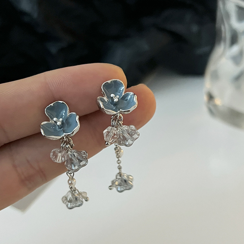 1 par de pendientes colgantes chapados en plata, cobre y cristal Artificial, elegantes, chapados en flores