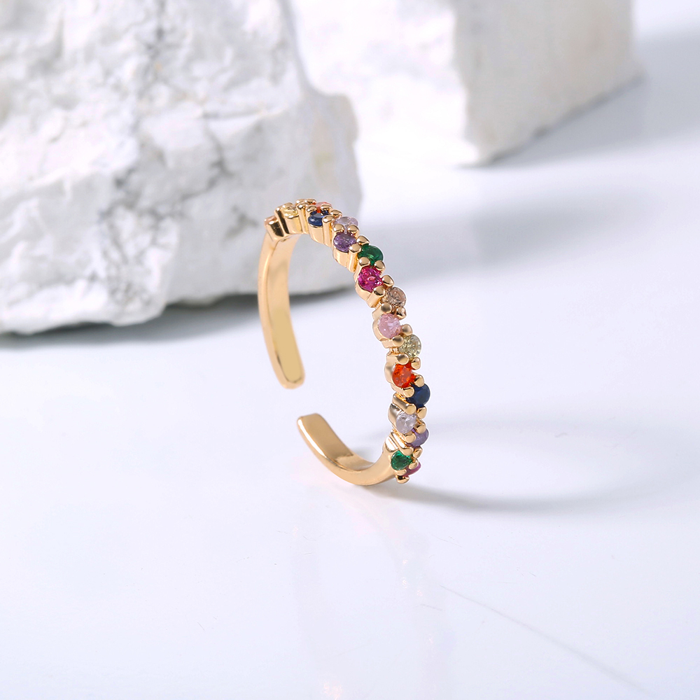 Accesorios de anillo de circonita arcoíris con apertura ajustable de constelación de estrellas de colores