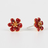 Pendientes tipo botón con revestimiento de cobre y flor de estilo simple, 1 par