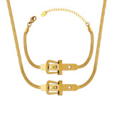 Venta al por mayor, 1 pieza, hebilla de cinturón de estilo Simple, collar de pulseras chapado en oro de acero de titanio de 18 quilates