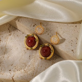 1 par de pendientes colgantes chapados en oro de 18 quilates con incrustaciones redondas de cobre y ágata de estilo moderno