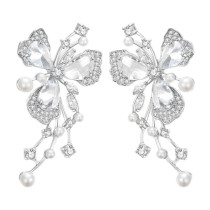 1 par de pendientes de diamantes de imitación de perlas artificiales de cristal Artificial de cobre con incrustaciones de nudo de lazo elegante