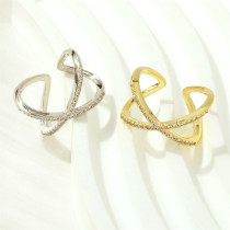 El estilo simple alinea los anillos abiertos plateados oro del Zircon 18K del embutido del cobre