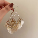1 par de pendientes colgantes de perlas artificiales de cobre con incrustaciones de cuentas redondas de estilo étnico Retro