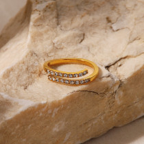 Anillo abierto geométrico de acero inoxidable de estilo simple, anillos de cobre con diamantes de imitación