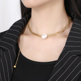 Collar elegante de las pulseras de la galjanoplastia de acero del titanio de la perla de agua dulce de la forma del corazón