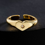 Anillo abierto geométrico de corazón de circonio de oro de 18 quilates de cobre de moda para mujer al por mayor