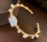 Brazalete retro de pulseras de cobre con perlas de agua dulce a granel