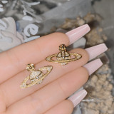 Pendientes tipo botón con incrustaciones de cobre de color sólido y estilo simple, piedras preciosas artificiales, 1 par