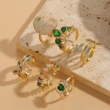 Anillos chapados en oro de 14K con incrustaciones de circonio asimétrico de cobre con gotas de agua de estrella cuadrada de estilo clásico elegante