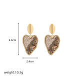 Pendientes colgantes chapados en oro de 18K con incrustaciones de resina de cobre y circonita, elegantes, asimétricos, con forma de corazón, 1 par