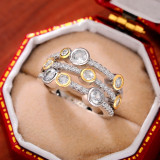 Elegantes anillos de circón con incrustaciones de cobre geométrico retro