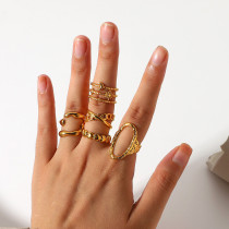 Anillo abierto cruzado con cadena geométrica de moda europea y americana, anillo de acero inoxidable chapado en oro de 18 quilates