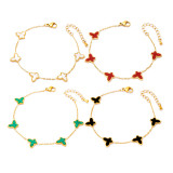 Pulseras retro de concha con incrustaciones de acero y titanio de mariposa