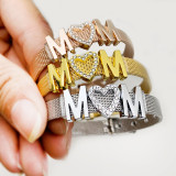 Pulseras de diamantes de imitación con incrustaciones de acero inoxidable con letras MAMA