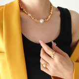 Collar de acero de titanio geométrico elegante con incrustaciones de perlas artificiales Collares de acero inoxidable