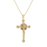 Collar de circón con incrustaciones de cobre chapado en oro religioso con cruz de moda