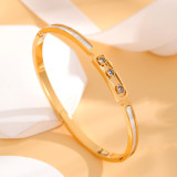 Brazalete de circón con incrustaciones ahuecadas con revestimiento de acero de titanio cuadrado redondo brillante de estilo simple