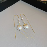 Pendientes colgantes de perlas artificiales chapados en cobre con nudo de lazo retro, 1 par