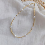 Collar de cobre con perlas de agua dulce geométricas de estilo coreano estilo IG