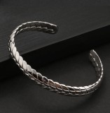 Brazalete de acero inoxidable ajustable abierto al por mayor de joyería de alambre trenzado