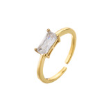 Anillo de circonio con microincrustaciones de moda Anillo de cobre ajustable con apertura de diamante verde