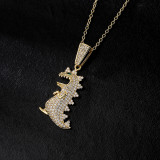 Collar con colgante de libélula con cabeza de leopardo en forma de dinosaurio con circonita de oro de 18 quilates a la moda