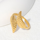 Anillos abiertos de acero titanio con hojas de estilo simple