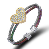 Brazalete simple de los diamantes artificiales del acero inoxidable de la forma del corazón del estilo en bulto