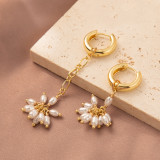 1 par de pendientes colgantes de perlas de cobre con incrustaciones asimétricas de color sólido de estilo simple