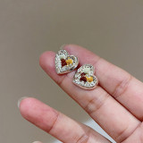 1 par de pendientes colgantes de cristal Artificial de cobre con incrustaciones de flores en forma de corazón dulce