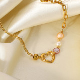 Pulsera De Perlas De Corazón De Acero Inoxidable Con Perlas De Color Geométrico De Moda