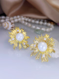 Pendientes de perlas artificiales de cobre Sun de moda 1 par