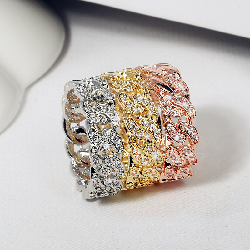 Anillos de circón con incrustaciones de cobre de color sólido para dama elegante